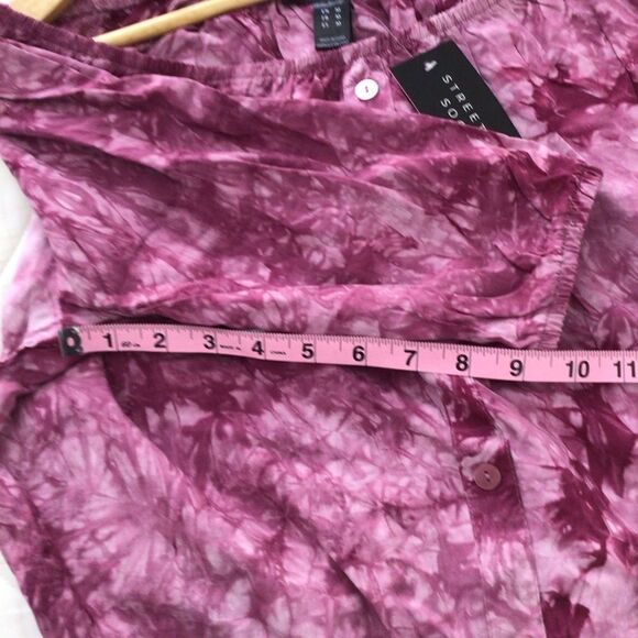 2/40$ Streatwear society NEW pink top tie dye off shoulders 3/4 sleeves crew Med - Picture 5 of 11